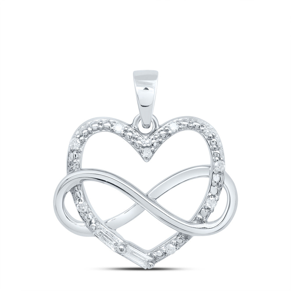 0.11 Ctw Natural Diamond Heart Infinity Open Pendant in Sterling Silver