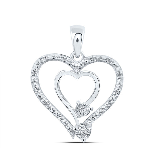 0.07 Ctw Natural Diamond Open Double Heart Pendant in Sterling Silver