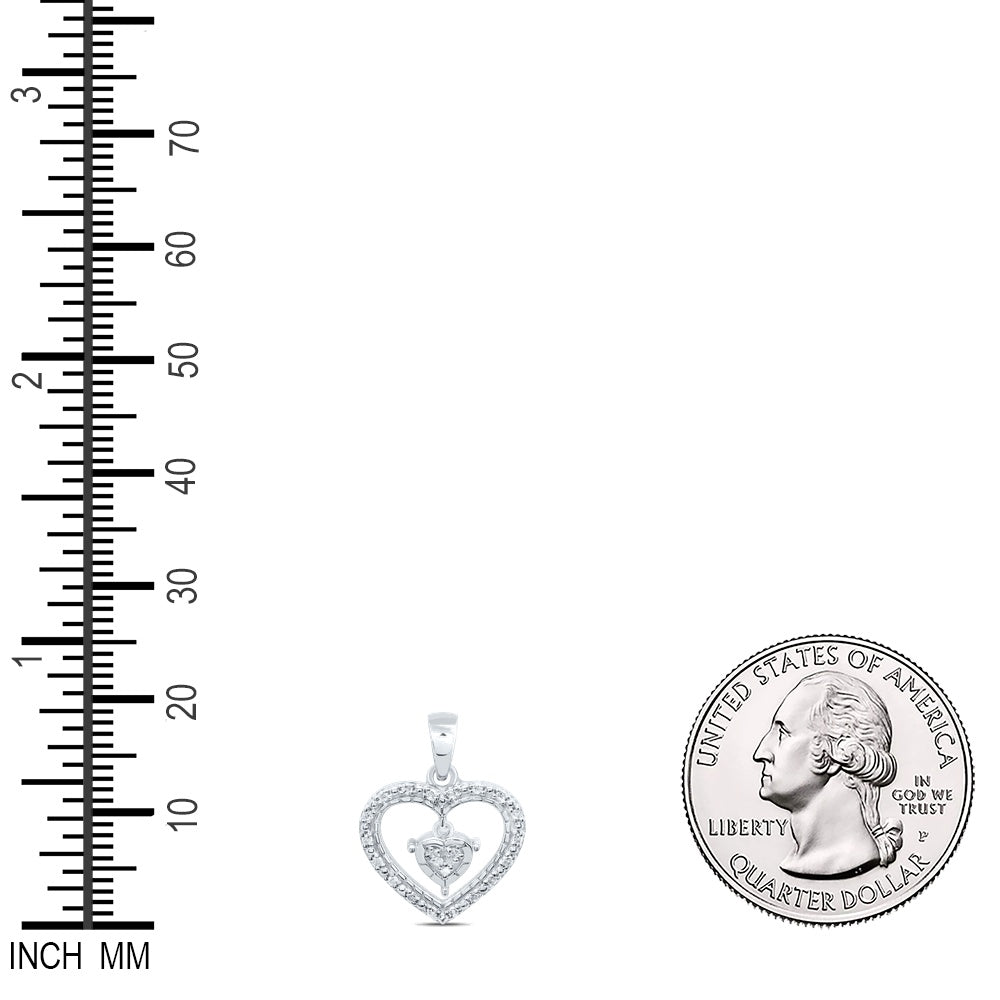 0.09 Ctw Natural Diamond Open Heart Dangling Diamond Pendant in Sterling Silver