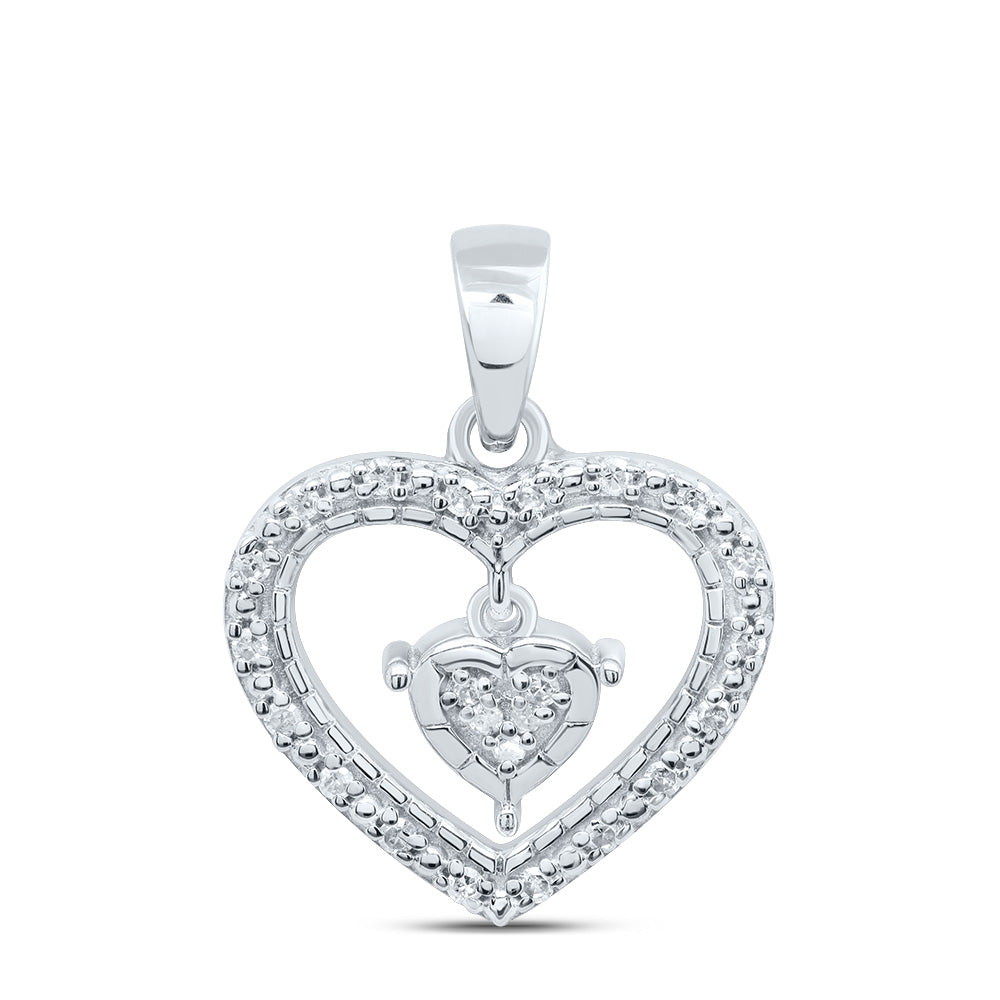 0.09 Ctw Natural Diamond Open Heart Dangling Diamond Pendant in Sterling Silver