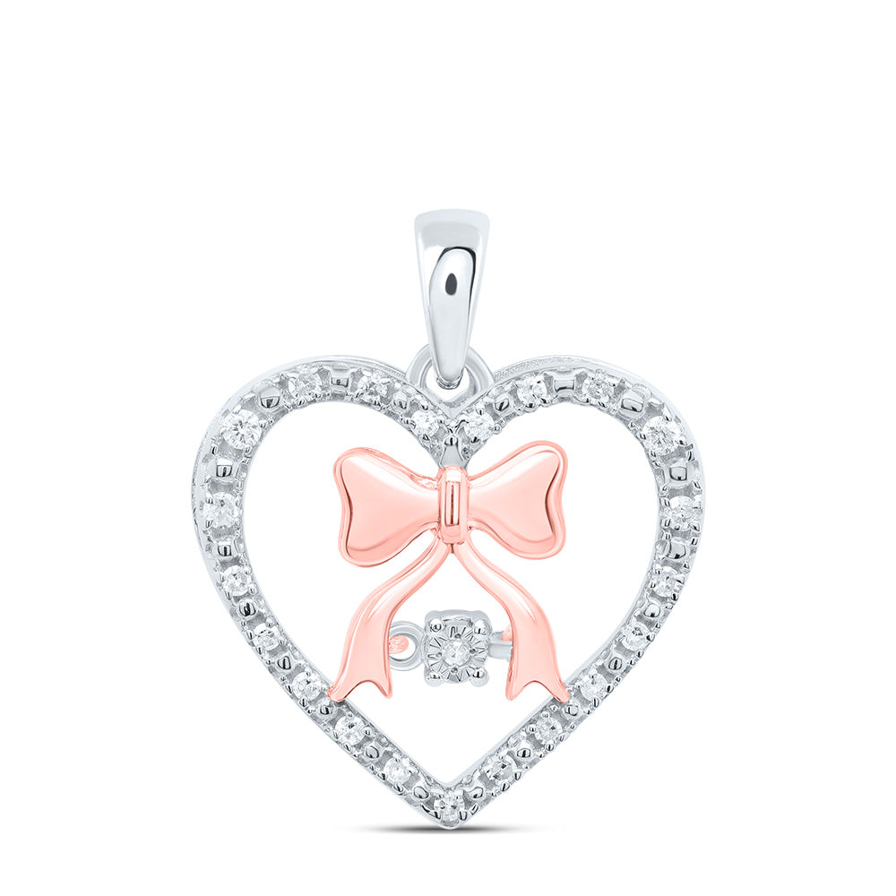 0.11 Ctw Natural Diamond Open Heart Ribbon Center Pendant in Sterling Silver