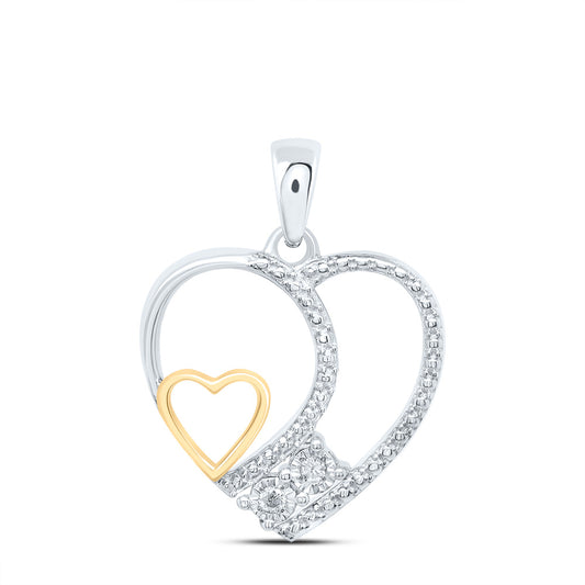 0.02 Ctw Natural Diamond Open Double Heart Pendant in Sterling Silver