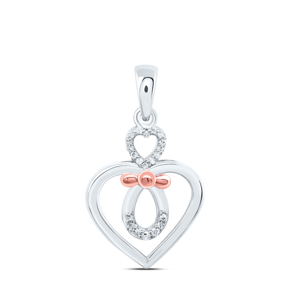 0.06 Ctw Natural Diamond Infinity Heart Bow Pendant in Sterling Silver