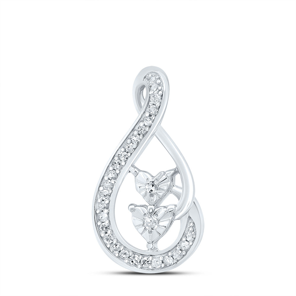 0.08 Ctw Natural Diamond Heart Teardrop Gift Pendant in Sterling Silver