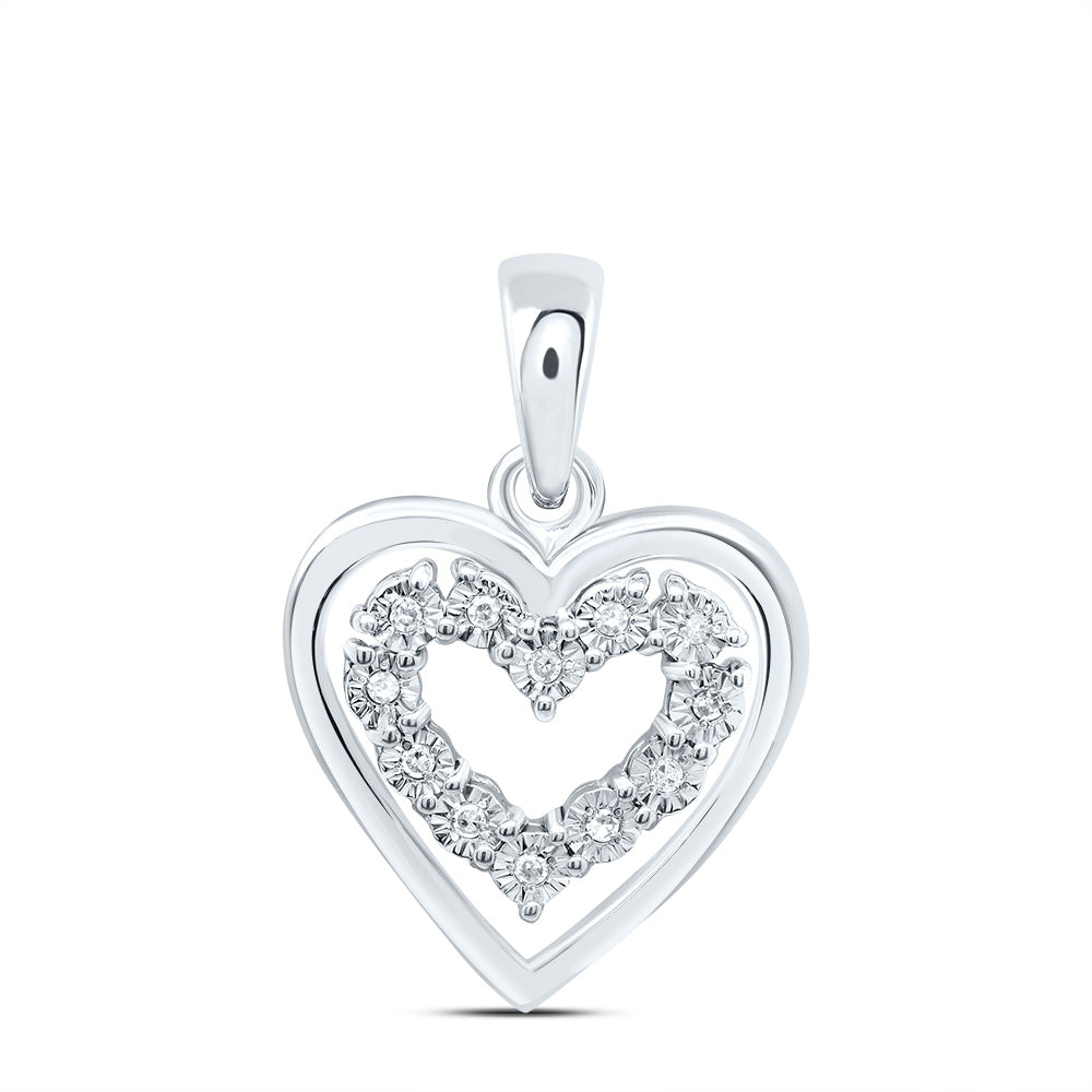 0.03 Ctw Natural Diamond Double Open Heart Pendant in Sterling Silver