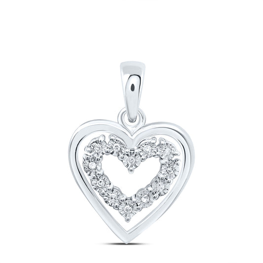 0.03 Ctw Natural Diamond Double Open Heart Pendant in Sterling Silver
