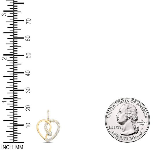 0.62 Ctw Natural Diamond Open heart Snake Pendant in 14k Yellow Gold