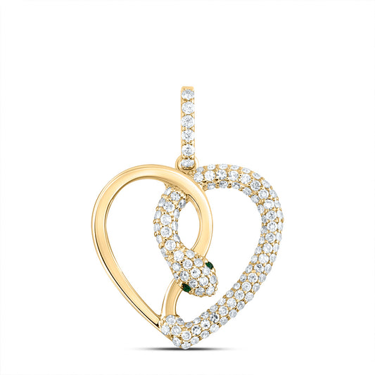 0.62 Ctw Natural Diamond Open heart Snake Pendant in 14k Yellow Gold