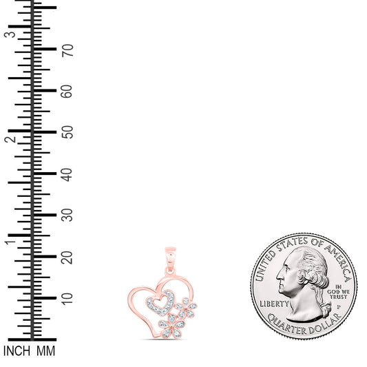 0.05 Ctw Natural Diamond Double Heart Flower Pendant in 10k Rose Gold