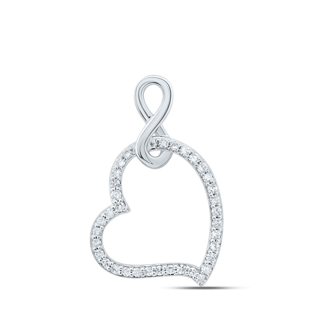 0.16 Ctw Natural Diamond Open Heart Infinity Pendant in 10k White Gold