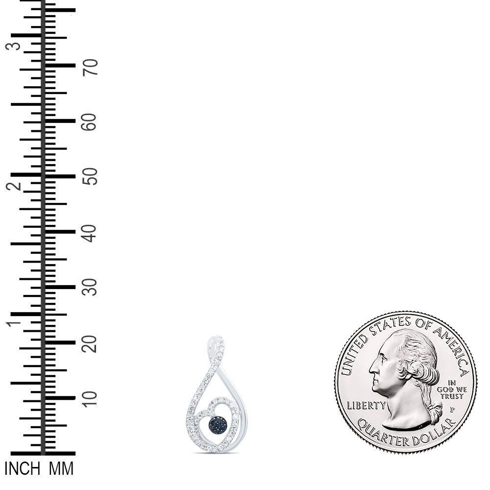 0.19 Ctw Natural Diamond Blue Heart Infinity Pendant in 10k White Gold