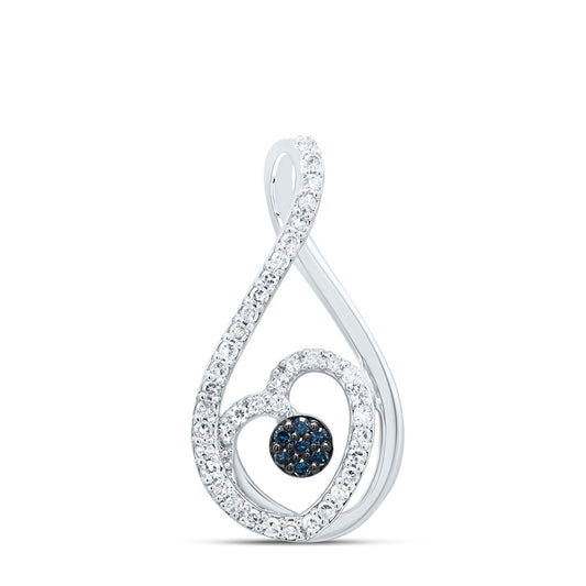 0.19 Ctw Natural Diamond Blue Heart Infinity Pendant in 10k White Gold