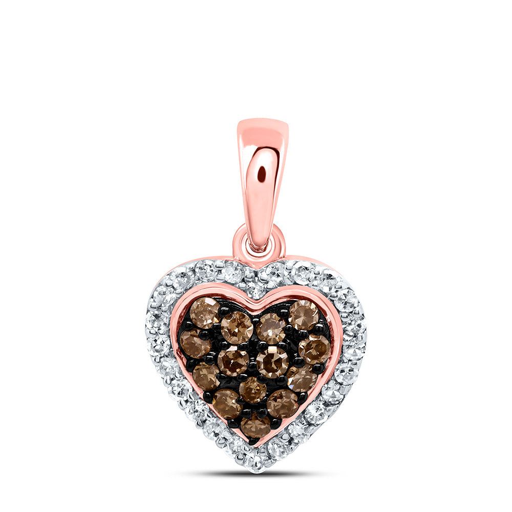 0.23 Ctw Natural Diamond Brown Heart Pendant in 10k Rose Gold