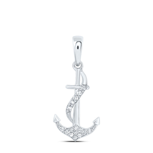 0.07 Ctw Natural Diamond Anchor Pendant in 10k White Gold