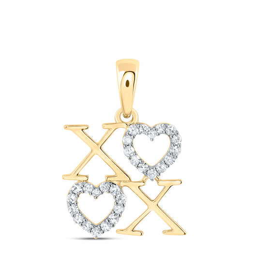 0.13 Ctw Natural Diamond X & Heart Love Pendant in 10k Yellow Gold