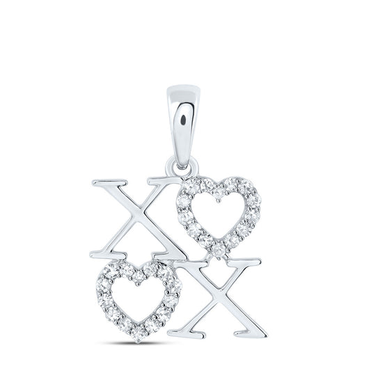 0.14 Ctw Natural Diamond X & Heart Love Pendant in 10k White Gold