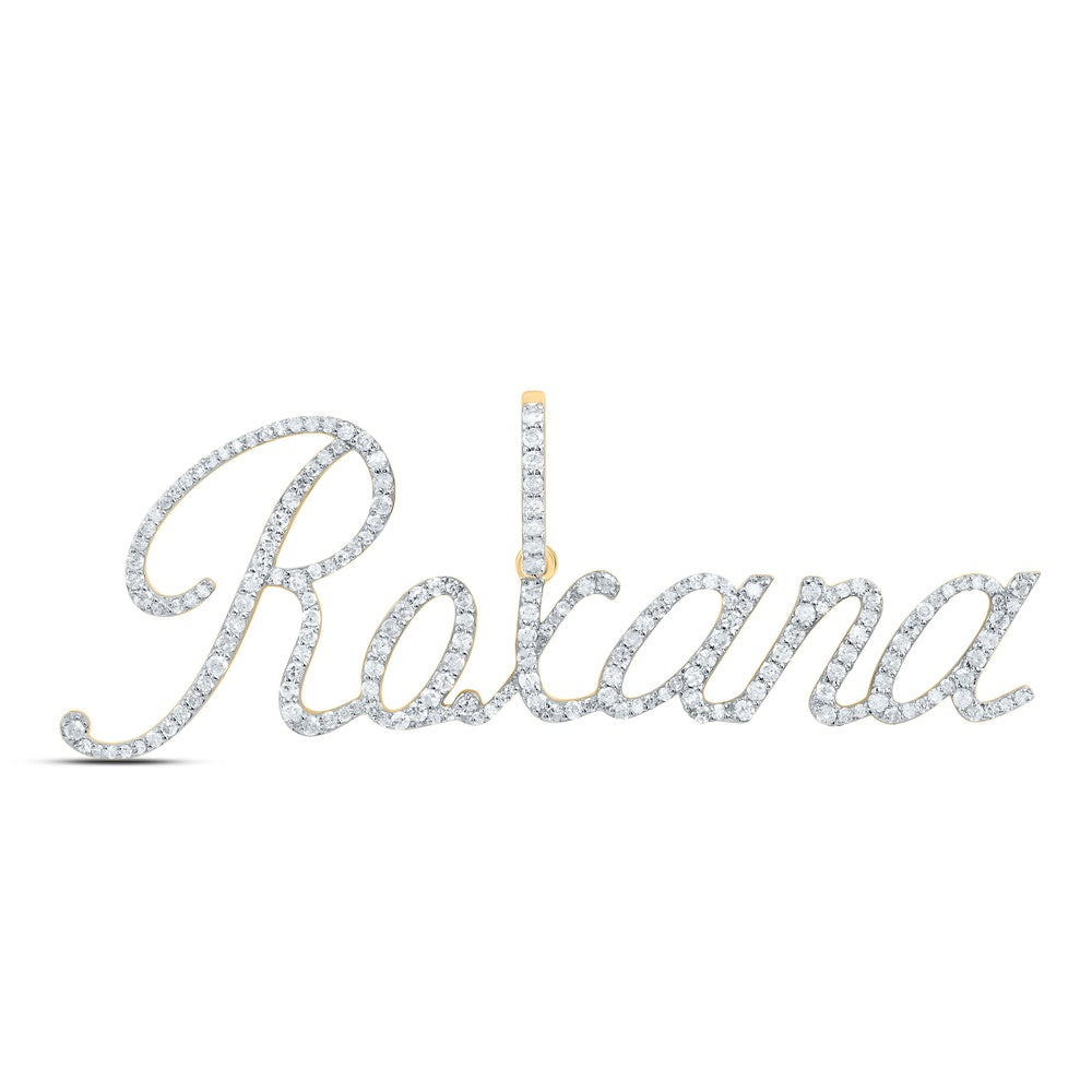0.89 Ctw Natural Diamond Roxana Nameplate Pendant in 10k Yellow Gold
