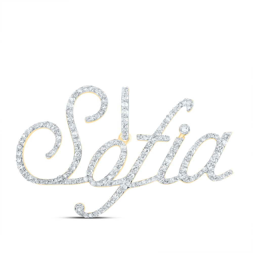 0.71 Ctw Natural Diamond Sofia Nameplate Pendant in 10k Yellow Gold