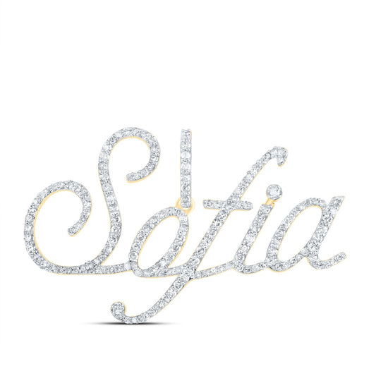 0.71 Ctw Natural Diamond Sofia Nameplate Pendant in 10k Yellow Gold