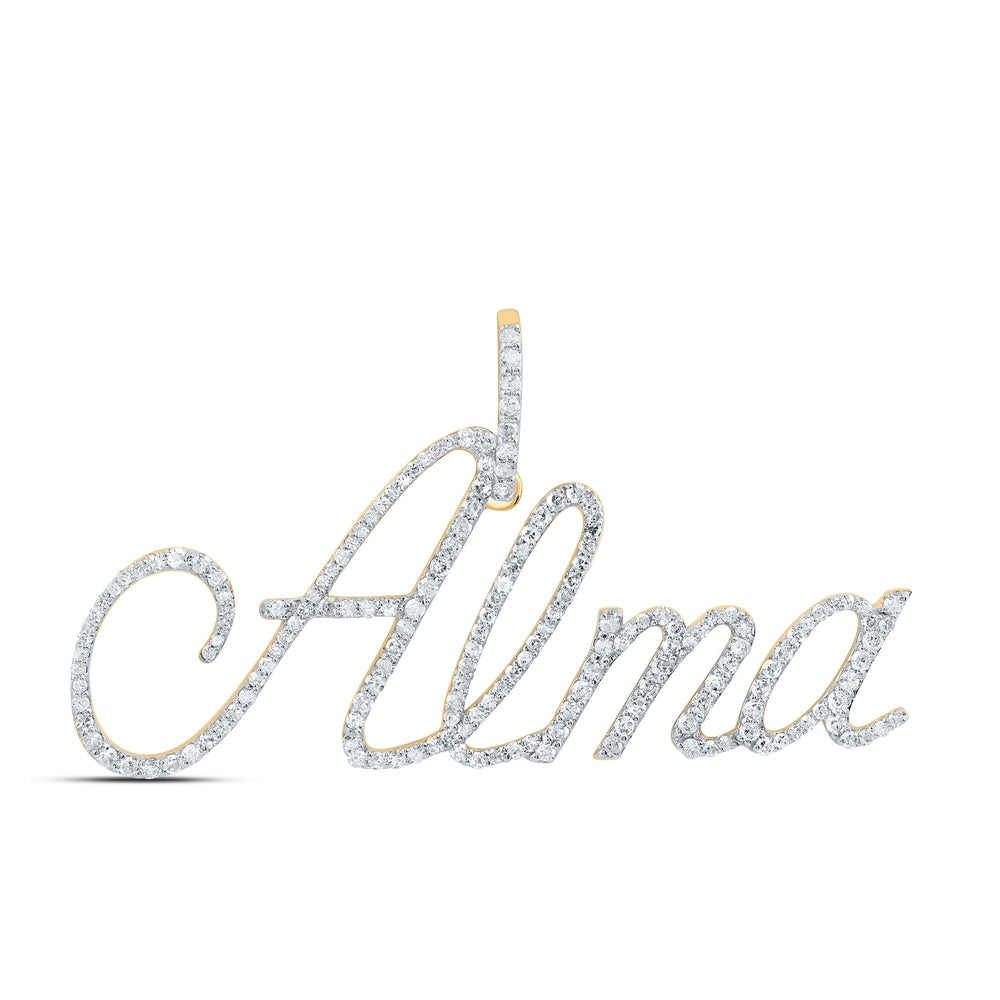 0.79 Ctw Natural Diamond Alma Nameplate Pendant in 10k Yellow Gold