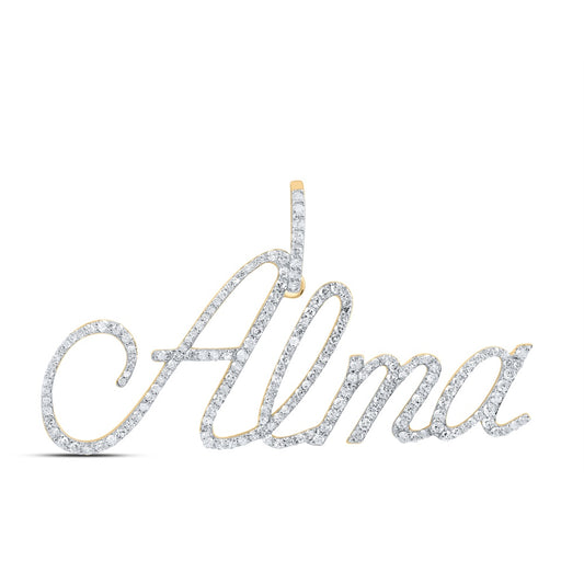 0.79 Ctw Natural Diamond Alma Nameplate Pendant in 10k Yellow Gold
