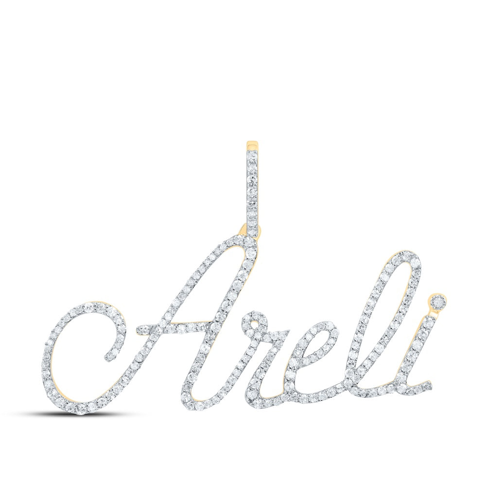 0.76 Ctw Natural Diamond Areli Nameplate Pendant in 10k Yellow Gold