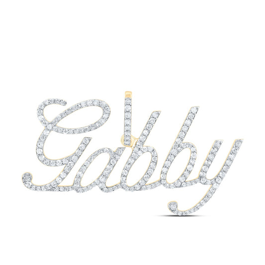 0.93 Ctw Natural Diamond Gabby Nameplate Pendant in 10k Yellow Gold