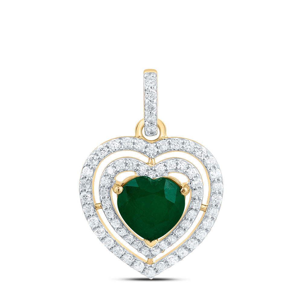 2.06 Ctw Natural Diamond Green Emerald 3 Three Heart Pendant in 14k Yellow Gold