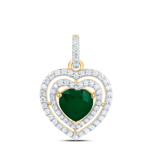 2.06 Ctw Natural Diamond Green Emerald 3 Three Heart Pendant in 14k Yellow Gold