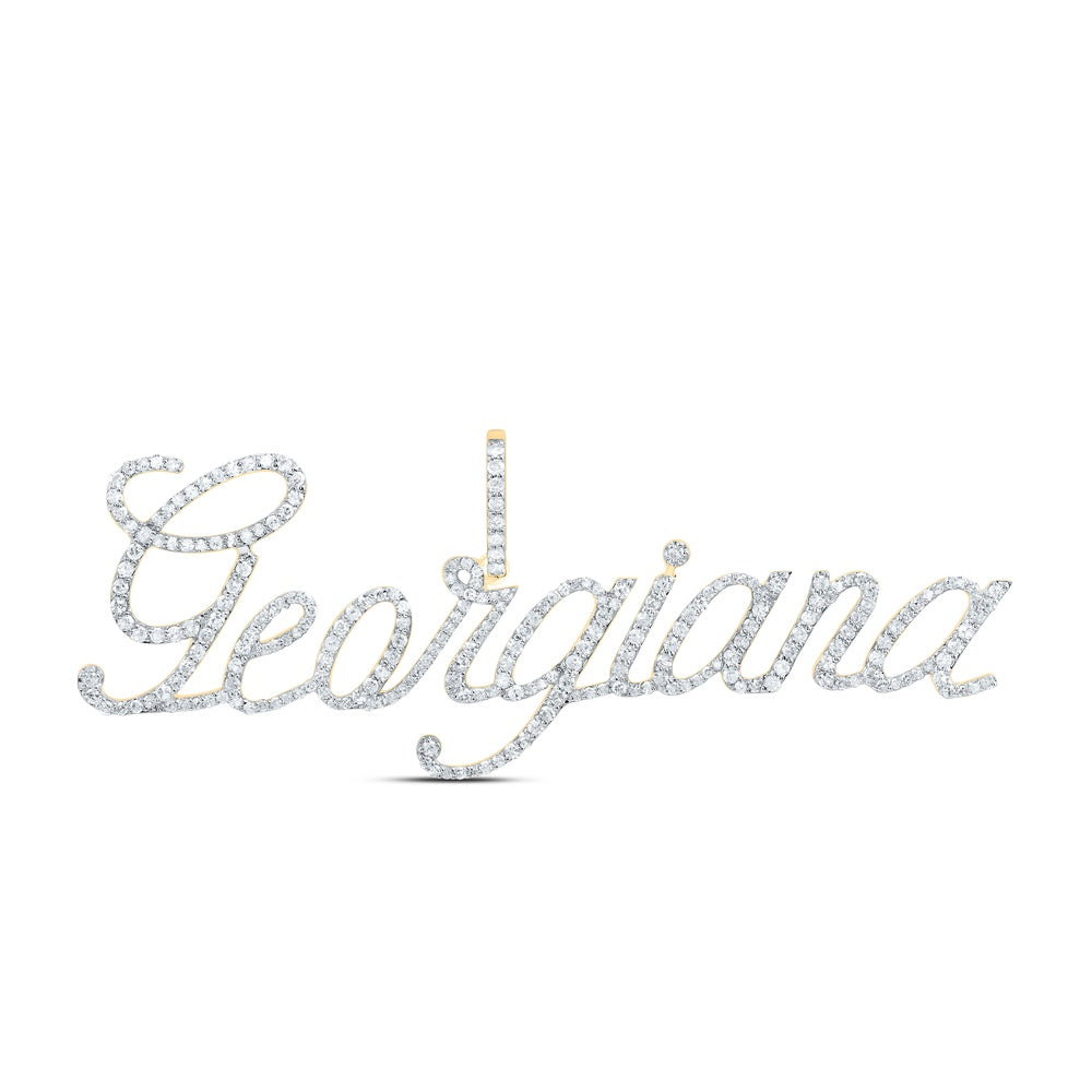 1.21 Ctw Natural Diamond Georgiana Nameplate Pendant in 10k Yellow Gold