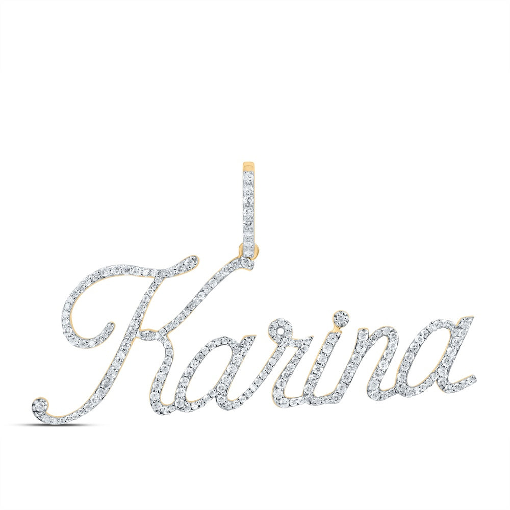 0.88 Ctw Natural Diamond Karina Nameplate Pendant in 10k Yellow Gold