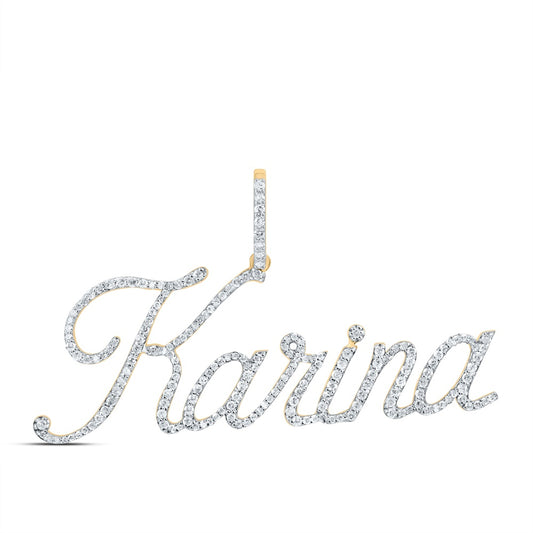0.88 Ctw Natural Diamond Karina Nameplate Pendant in 10k Yellow Gold