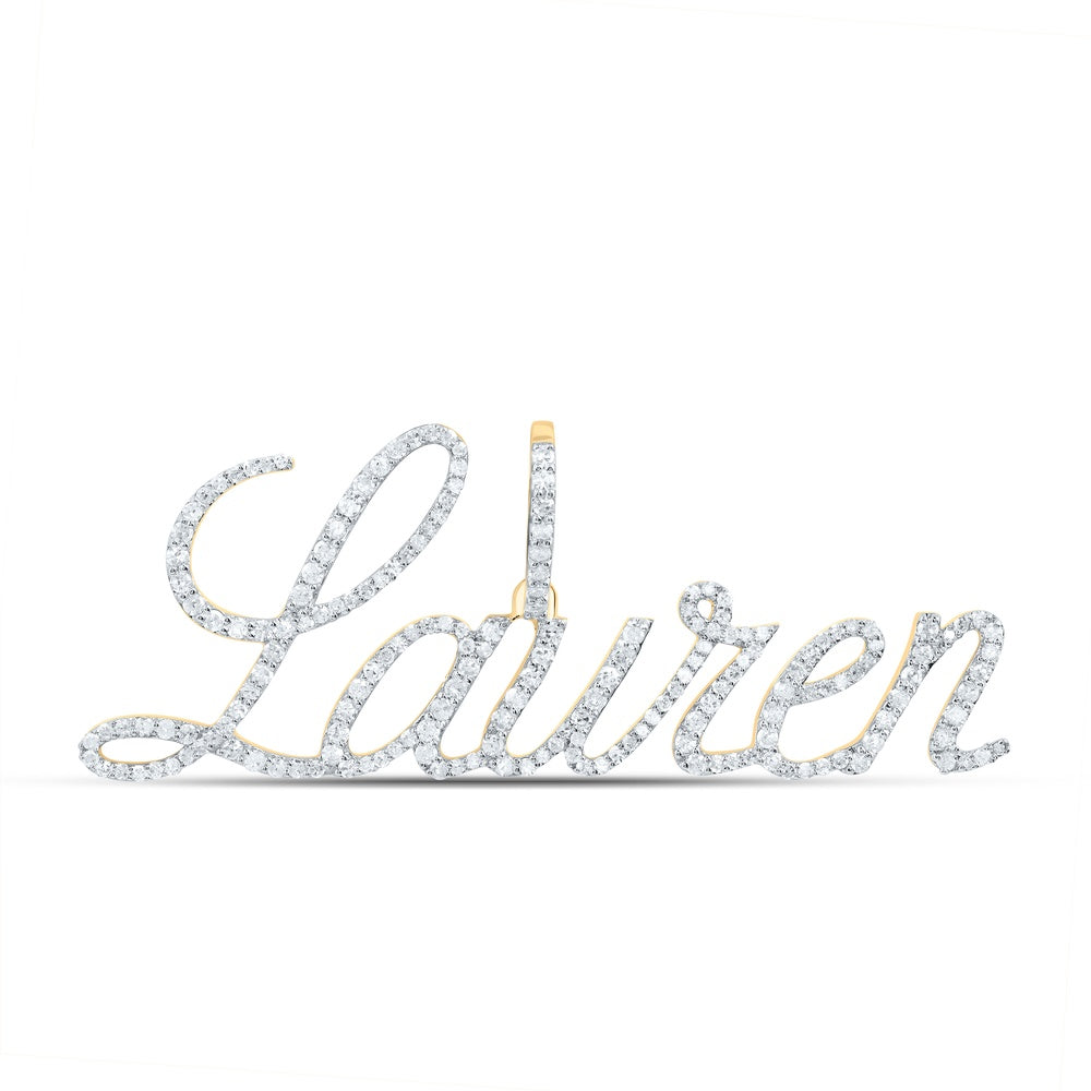 0.84 Ctw Natural Diamond Lauren Nameplate Pendant in 10k Yellow Gold