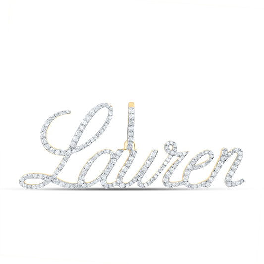 0.84 Ctw Natural Diamond Lauren Nameplate Pendant in 10k Yellow Gold