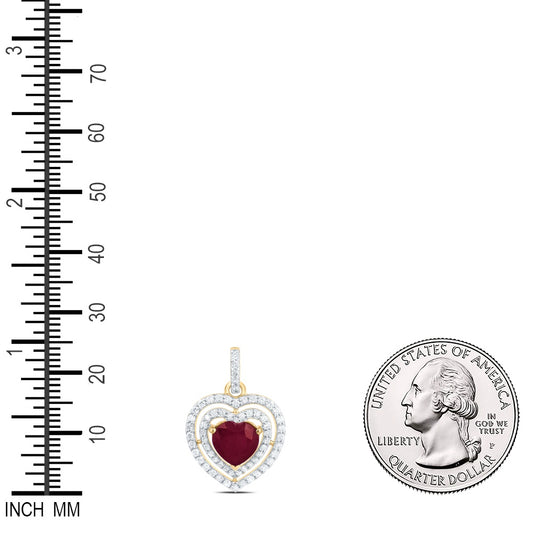 2.8 Ctw Natural Diamond Red Ruby 3 Three Heart Pendant in 14k Yellow Gold