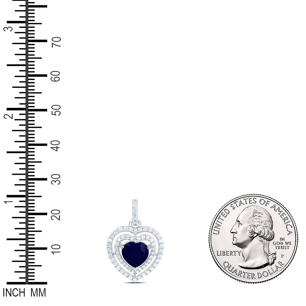 2.3 Ctw Natural Diamond Blue Sapphire 3 Three Heart Pendant in 14k White Gold