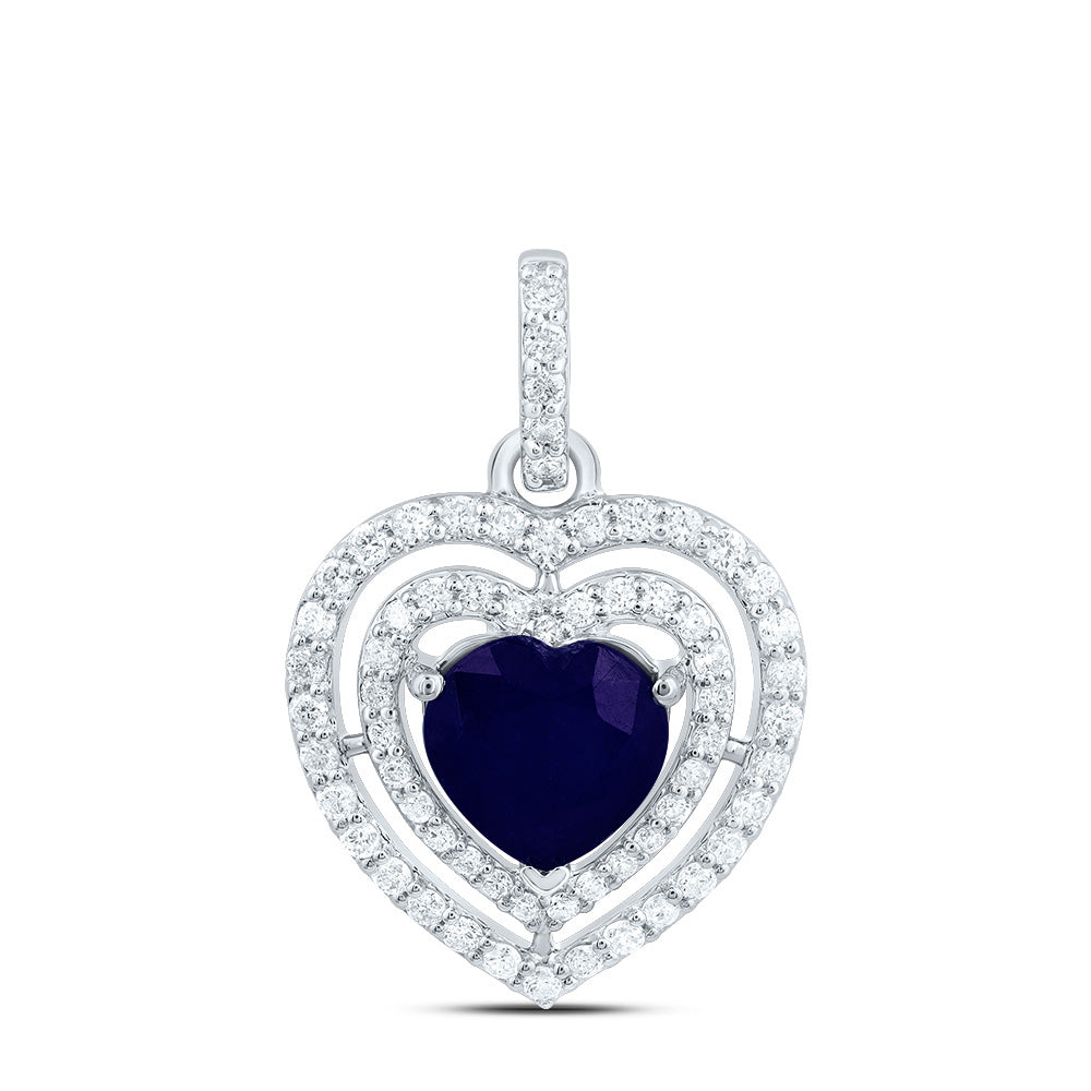 2.3 Ctw Natural Diamond Blue Sapphire 3 Three Heart Pendant in 14k White Gold