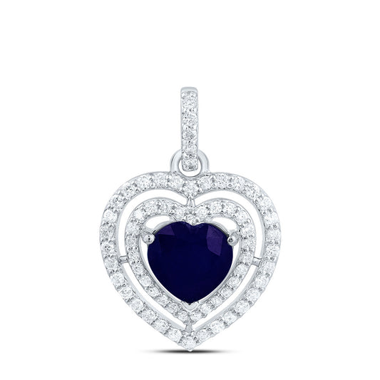 2.3 Ctw Natural Diamond Blue Sapphire 3 Three Heart Pendant in 14k White Gold