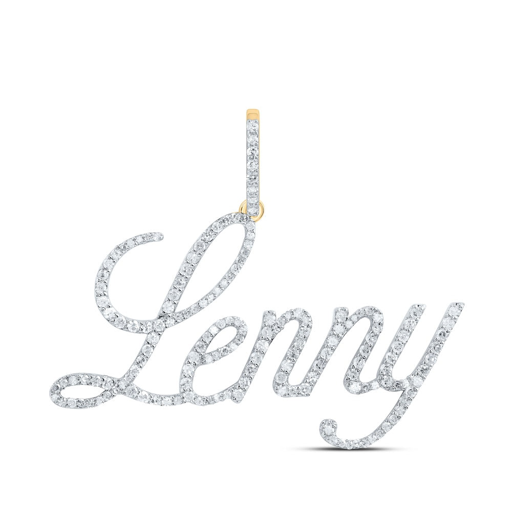 0.74 Ctw Natural Diamond Lenny Nameplate Pendant in 10k Yellow Gold