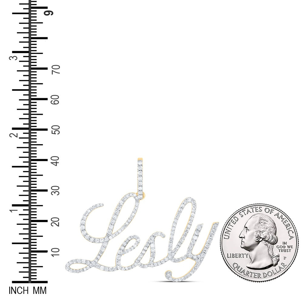 0.79 Ctw Natural Diamond Lesly Nameplate Pendant in 10k Yellow Gold