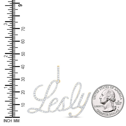 0.79 Ctw Natural Diamond Lesly Nameplate Pendant in 10k Yellow Gold
