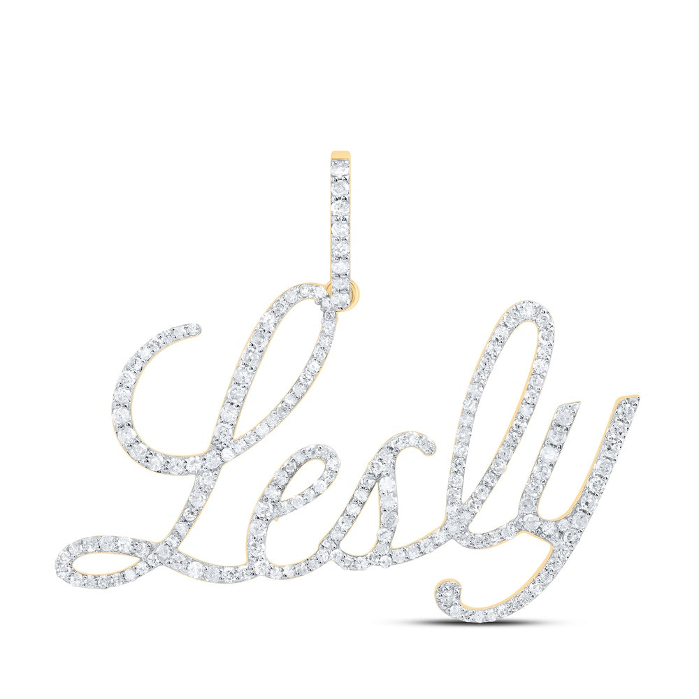 0.79 Ctw Natural Diamond Lesly Nameplate Pendant in 10k Yellow Gold