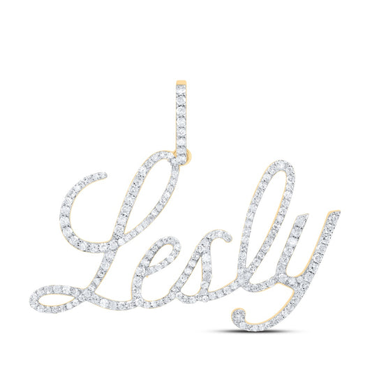 0.79 Ctw Natural Diamond Lesly Nameplate Pendant in 10k Yellow Gold