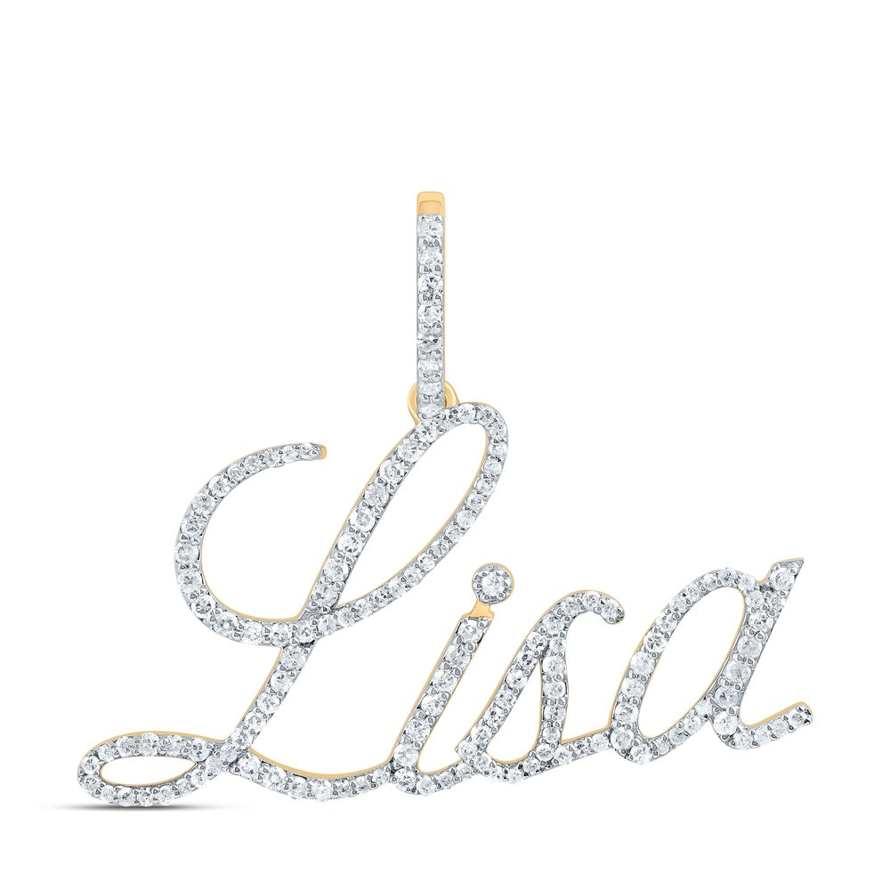 0.6 Ctw Natural Diamond Lisa Nameplate Cursive Script Pendant in 10k Yellow Gold