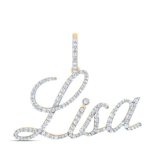 0.6 Ctw Natural Diamond Lisa Nameplate Cursive Script Pendant in 10k Yellow Gold