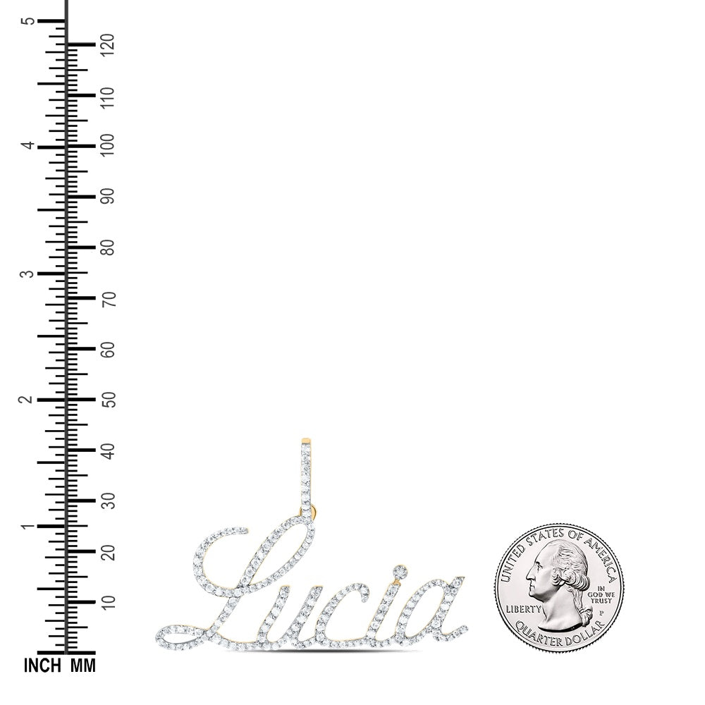 0.68 Ctw Natural Diamond Lucia Nameplate Pendant in 10k Yellow Gold