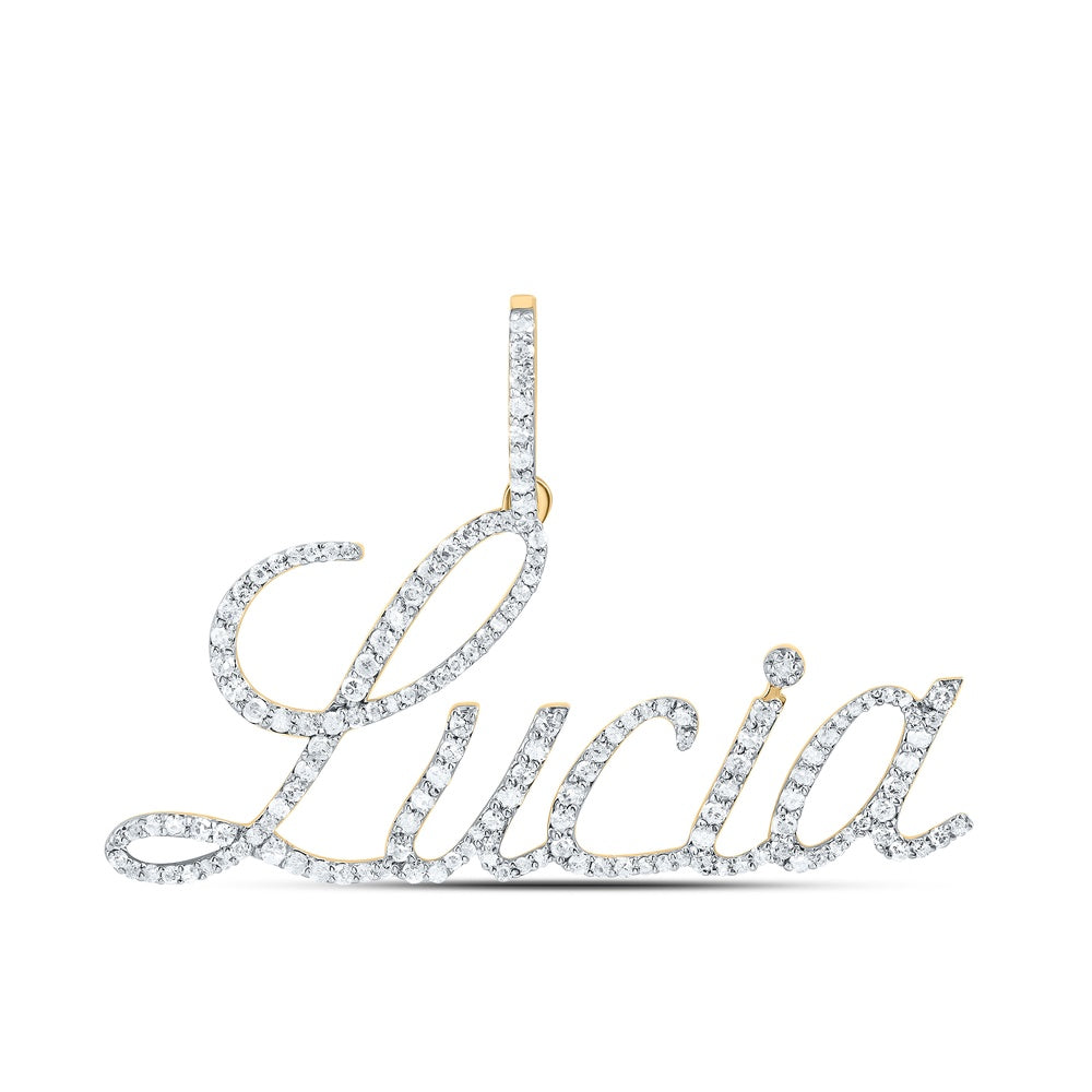 0.68 Ctw Natural Diamond Lucia Nameplate Pendant in 10k Yellow Gold