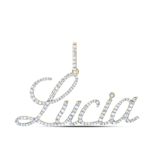 0.68 Ctw Natural Diamond Lucia Nameplate Pendant in 10k Yellow Gold
