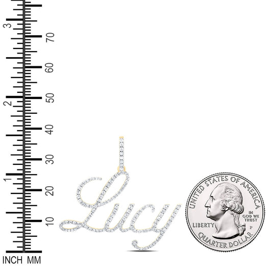 0.62 Ctw Natural Diamond Lucy Script Cursive Nameplate Pendant in 10k Yellow Gold