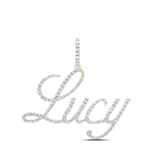 0.62 Ctw Natural Diamond Lucy Script Cursive Nameplate Pendant in 10k Yellow Gold
